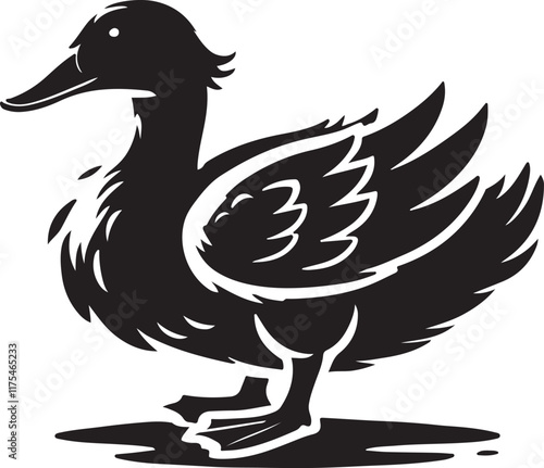 Duck icon. Duck black silhouette isolated on white background. Vector illustration