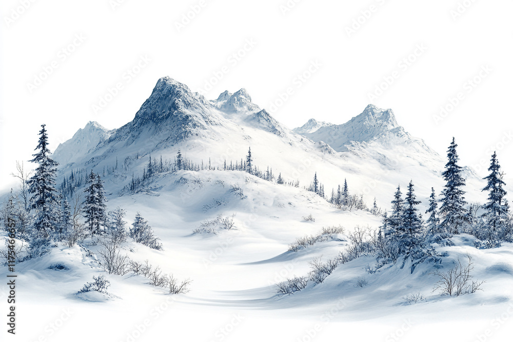 Fototapeta premium Snow Covered Mountains Winter Landscape Scene
