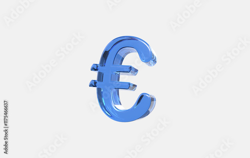 3d blue glass euro sign on isolated background photo