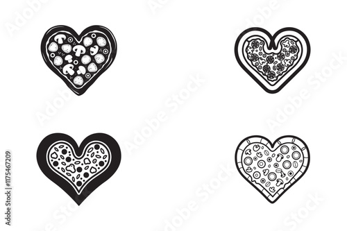 Set of Love shape valentines day with pizza stuffing on white background