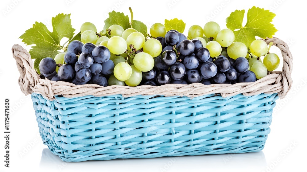 Fresh Green and Red Grapes in Blue Basket Fresh Green and Red Grapes in Blue Basket