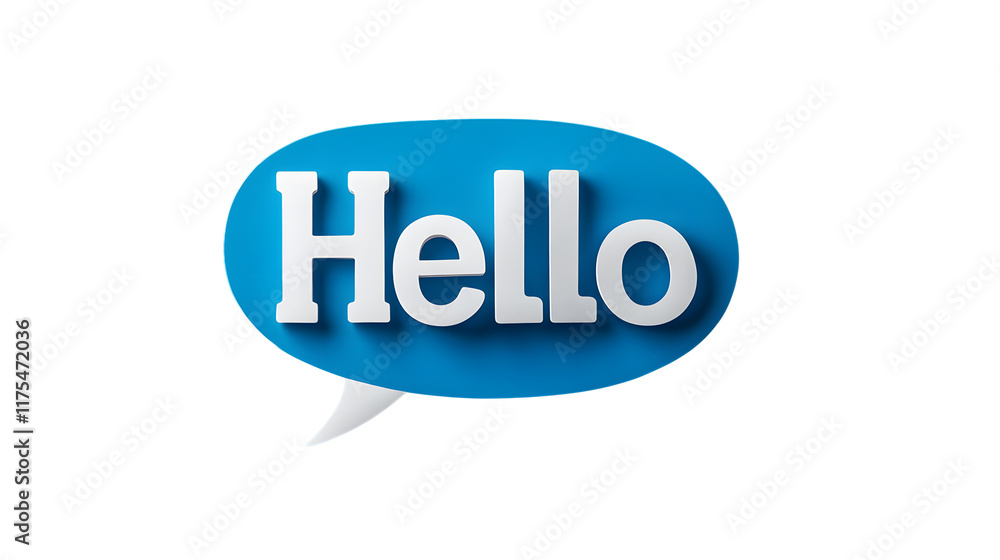 Hello salutation or greeting word to welcome someone or initiate a conversation. Design with letters cut out in paper speech bubble over blue background. Communication concept, introduction. Hello salutation or greeting word to welcome someone or initiate a conversation. Design with letters cut out in paper speech bubble over blue background. Communication concept, introduction.