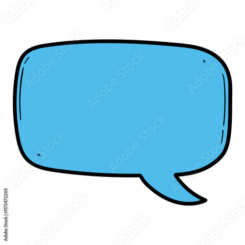 Hand drawn cartoon blue empty speech bubble on white background.