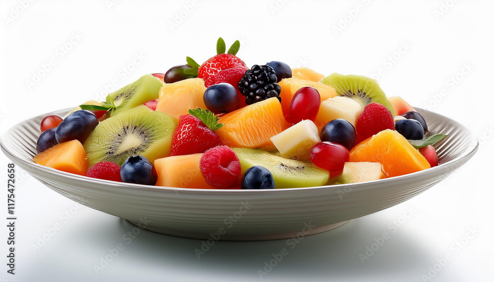 close up of a colorful fruit salad remoted on white close up of a colorful fruit salad remoted on white