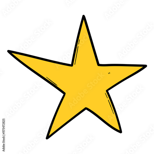 Hand drawn cartoon yellow star on white background.