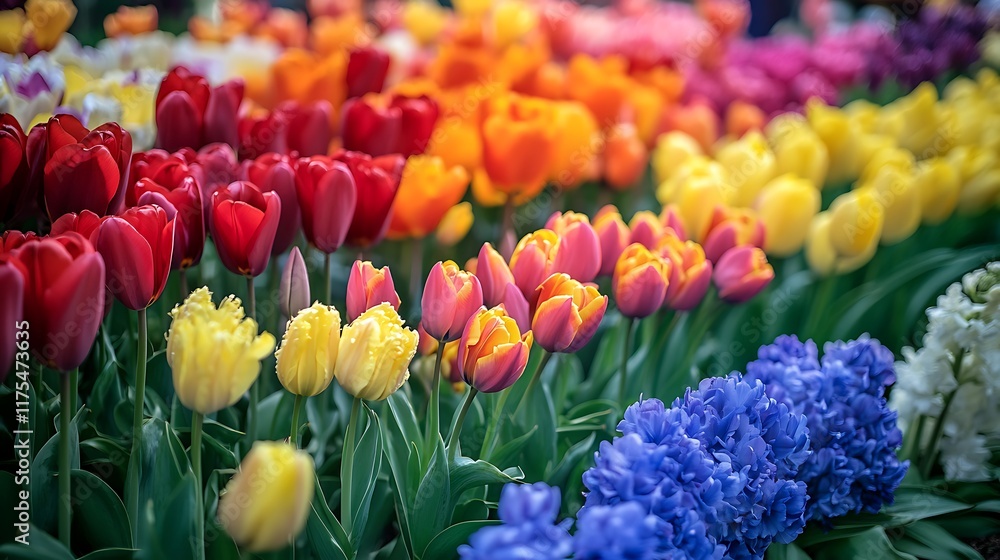 Fototapeta premium A seamless display of blooming flowers in a rainbow of colors creating a vivid setting