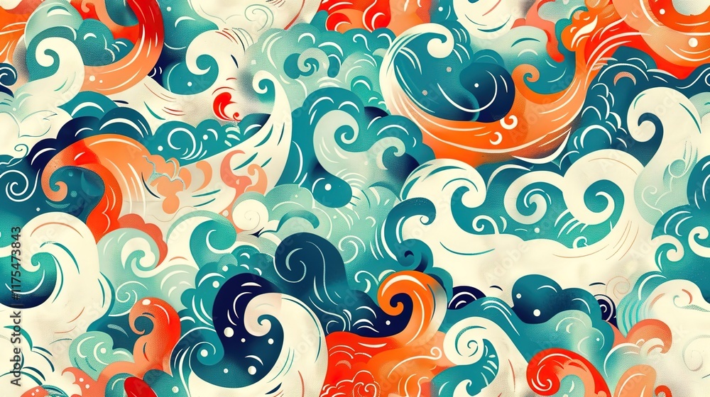 Fototapeta premium oceanica wave seamless pattern wallpaper