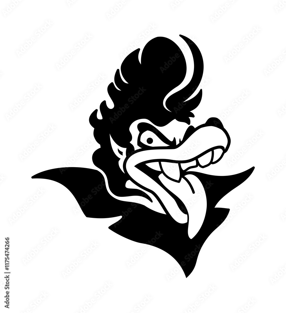 Obraz premium Big Bad Wolf Grin black and white illustration tattoo mascot or logo