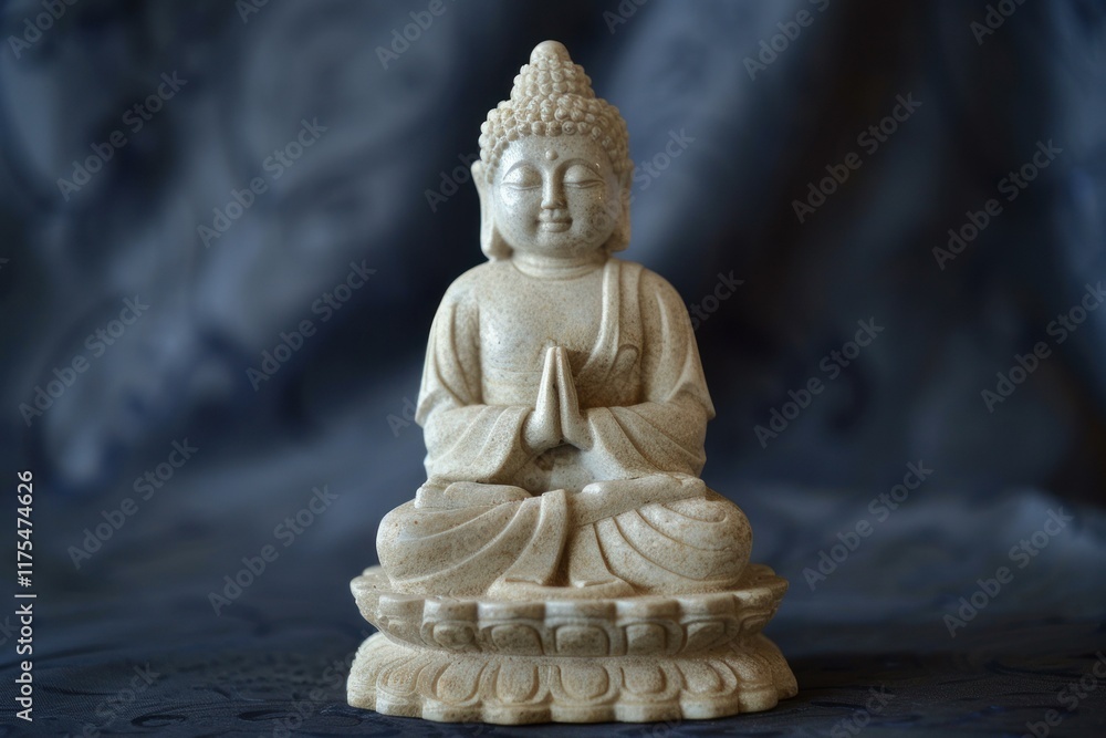Serene buddha statue meditating, promoting peace and tranquility Serene buddha statue meditating, promoting peace and tranquility