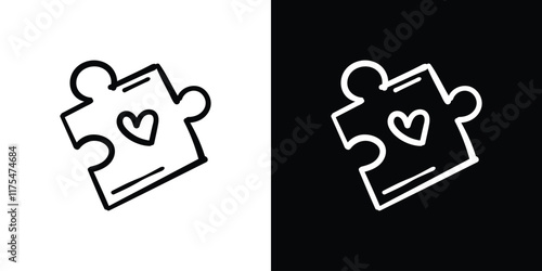 Love puzzle piece doodle. Hand drawn heart. Romance valentine illustration.