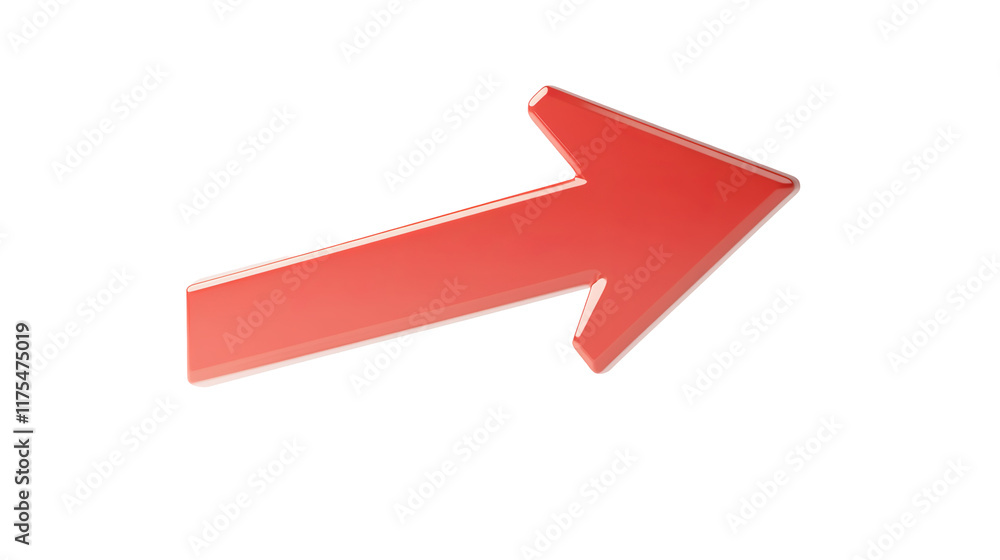 A 3D rendered signage arrow icon, pointing to the right, in a solid red color. On a white background. A 3D rendered signage arrow icon, pointing to the right, in a solid red color. On a white background.
