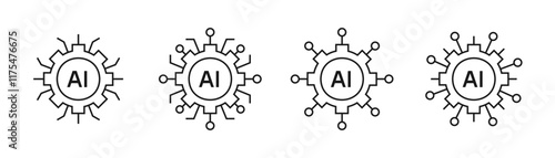 Artificial intelligence. AI processor chip with gear icon line symbol. Circle Ai logo. Editable stroke vector illustration