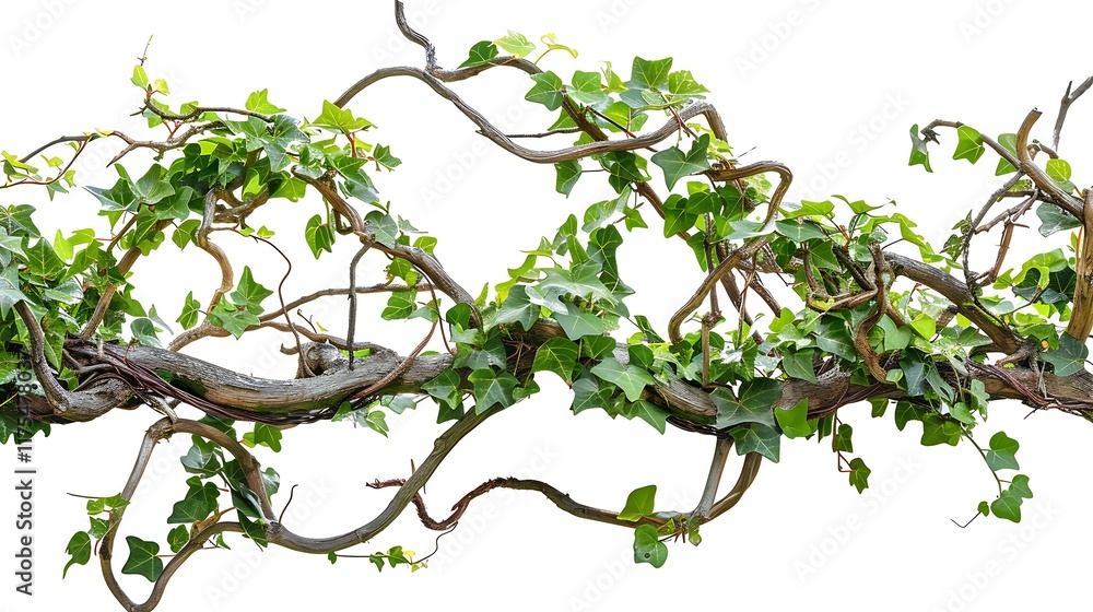 Fototapeta premium Twisted wild vine ivy planted on isolated branches