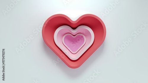 A minimalist 3D render of a Valentine's Day wallpaper with light colors. There's a large red heart with a white outline. Inside the heart, there's a smaller heart with a pink outline.