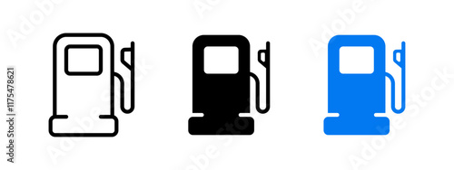 Fuel filling station icon. Gas pump tank vector illustration. Gasoline or diesel refuel station symbol. Auto service road sign. Car oil blue pictogram. Transport power concept.