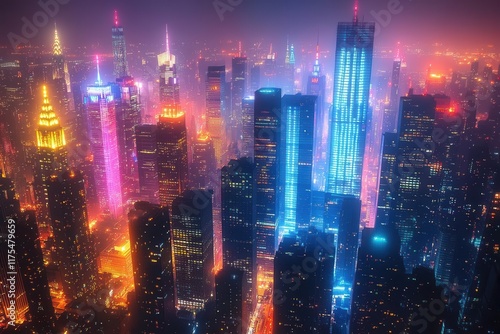 Wallpaper Mural futuristic cityscape illuminated by glowing skyscrapers at night the vibrant colors reflect off the surfaces creating a lively and energetic urban environment brimming with life Torontodigital.ca