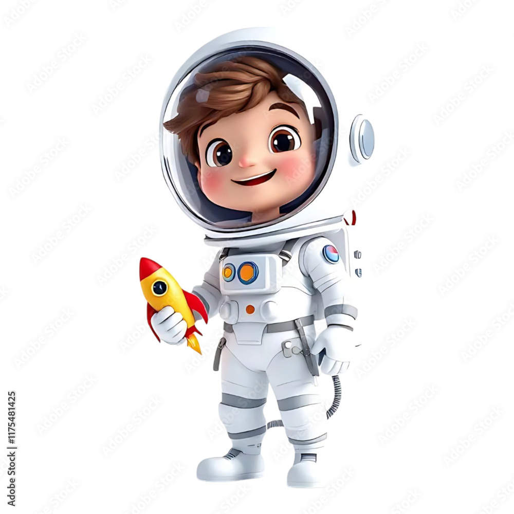 Aspiring astronaut boy in a space suit with a rocket. Aspiring astronaut boy in a space suit with a rocket.