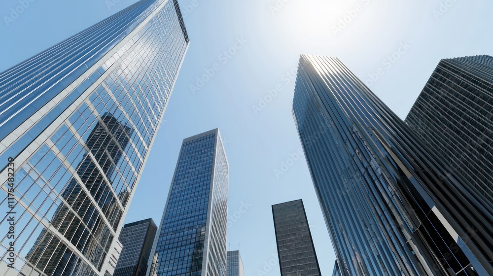 Skyscrapers reaching towards a clear blue sky. Skyscrapers reaching towards a clear blue sky.