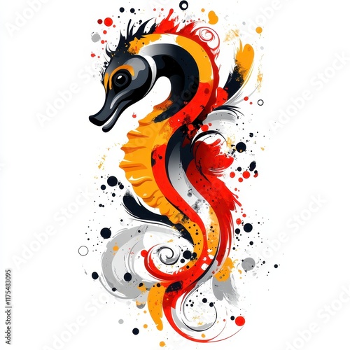 Abstract stylized seahorse with splashes of color. photo