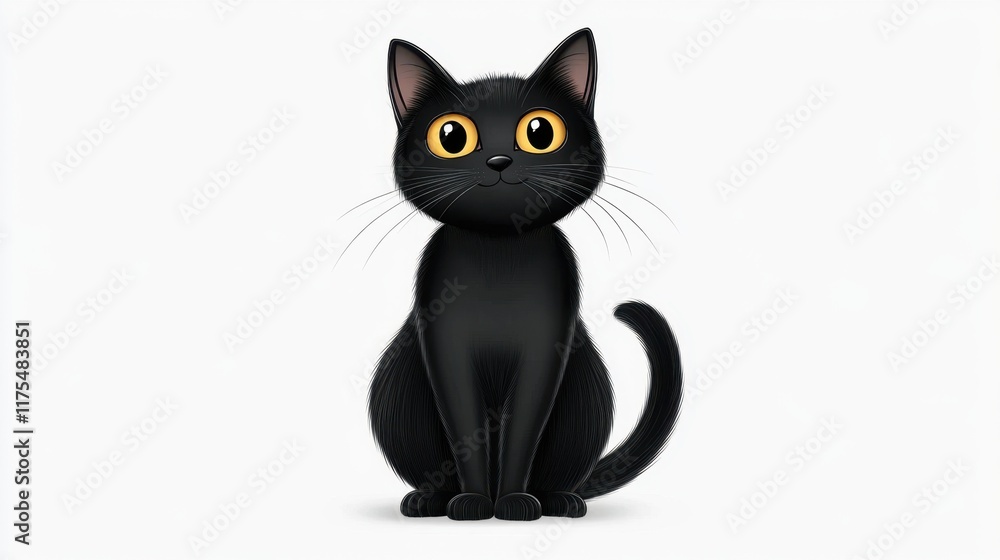 Illustration of a charming black cat sitting upright with a cheeky smile and shiny fur, ready for design use on a transparent backdrop. Illustration of a charming black cat sitting upright with a cheeky smile and shiny fur, ready for design use on a transparent backdrop.