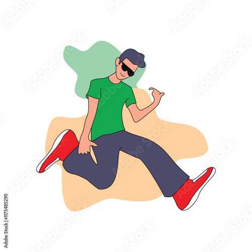 Vector illustration of happy, motivated and hardworking person jumping 