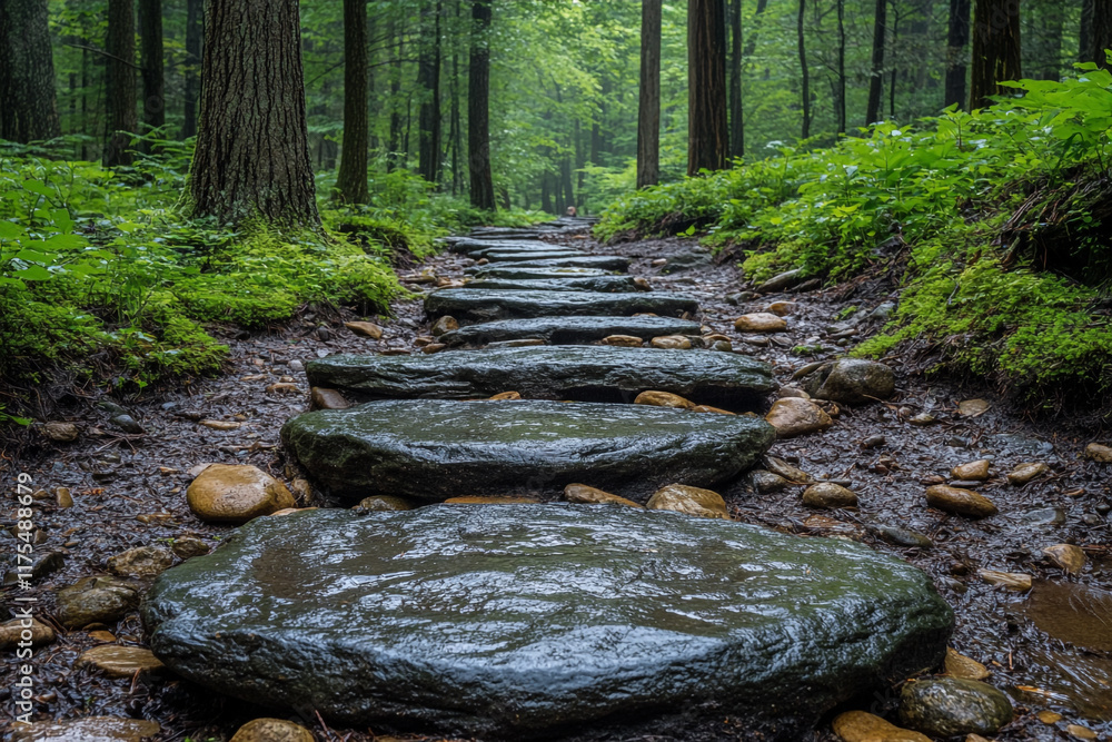 Fototapeta premium Stone Steps Winding Through A Lush Green Forest