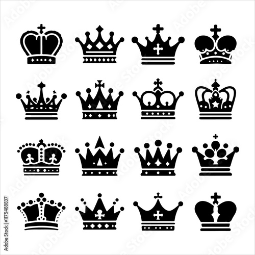 Crown icon set. Crowns logo set silhouette vector illustration 