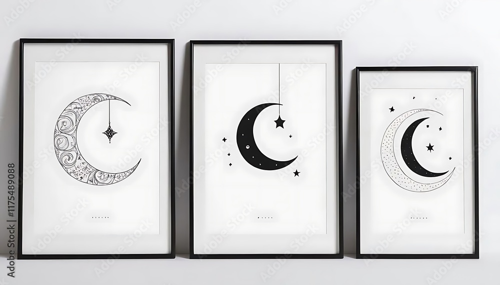 Three Framed Crescent Moon And Star Art Prints Three Framed Crescent Moon And Star Art Prints