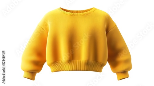 Yellow crew neck sweater on white background.