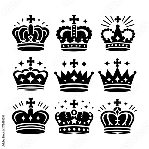 Crown icon set. Crowns logo set silhouette vector illustration 