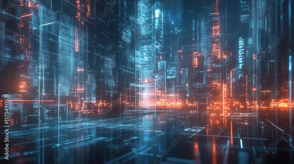 Futuristic city, glowing digital network, urban digital art, abstract cityscape. Futuristic city, glowing digital network, urban digital art, abstract cityscape.