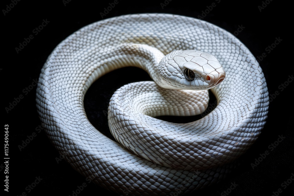 Fototapeta premium Albino Snake Coiled In A Dark Setting
