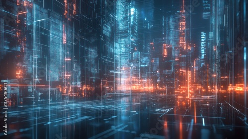 Wallpaper Mural Futuristic city, glowing digital network, urban digital art,  abstract cityscape. Torontodigital.ca