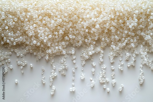 grains of rice cascading down like tiny pearls showcasing their smooth texture and natural sheen isolated on a stark white background that enhances their elegance and simplicity