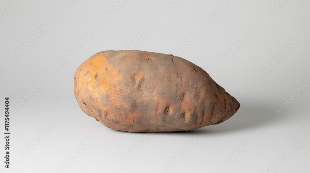 Single raw brown sweet potato on white background. Single raw brown sweet potato on white background.