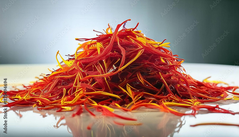 Fototapeta premium Heap of organic dried saffron thread spice isolated,also known in india as kesar on cutout