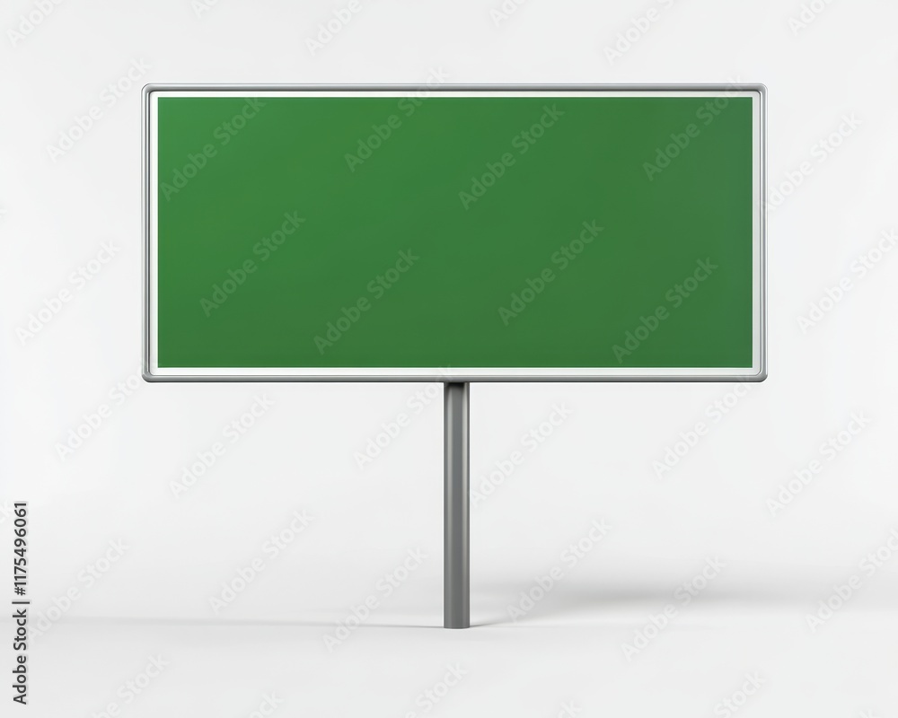 Blank Green Road Sign Standing on a Pole Against White Background Blank Green Road Sign Standing on a Pole Against White Background