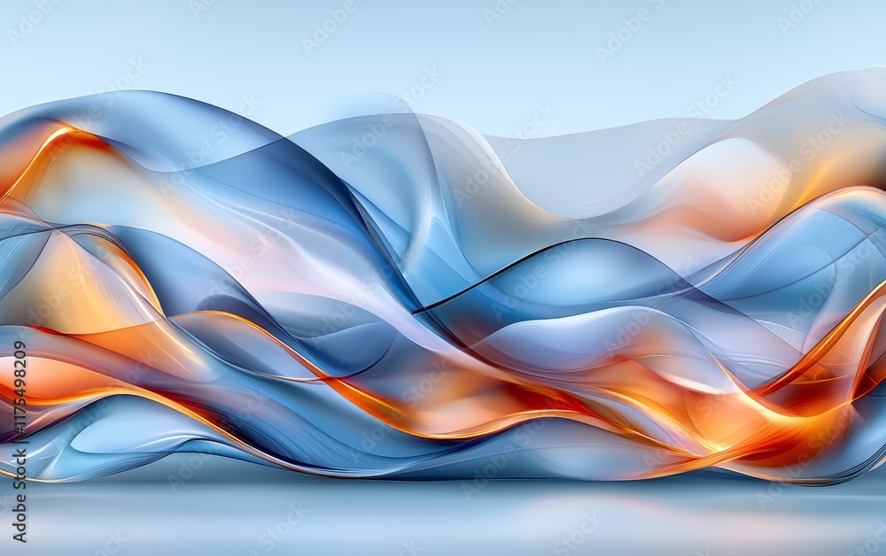 Naklejka premium Abstract Swirling Blue and Orange Waves Fluid Dynamic Design Digital Art Background