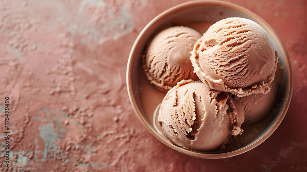 Chocolate creme brulee caramel ice cream on a dark peach background Chocolate creme brulee caramel ice cream on a dark peach background