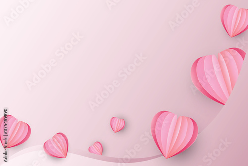 Minimal card Happy Valentine's Day. Papercut heart elements decorate greeting cards in sweet colors. vector illustration empty paper frame