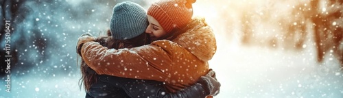 Women Embracing in Snowy La...