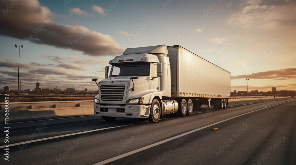 Majestic Truck on the Highway at Sunrise Majestic Truck on the Highway at Sunrise