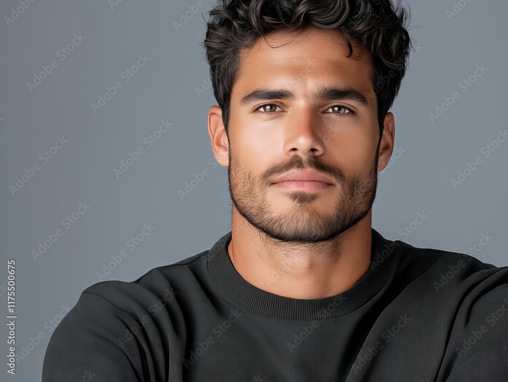 Naklejka premium A man with a beard wearing a black shirt
