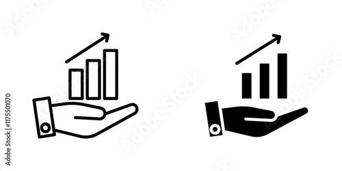 Growing profit icons. black and white vector set.