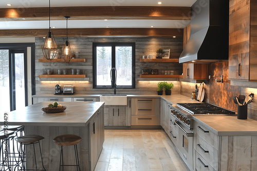 Wallpaper Mural Rustic Modern Kitchen Island and Cabinetry Design Torontodigital.ca