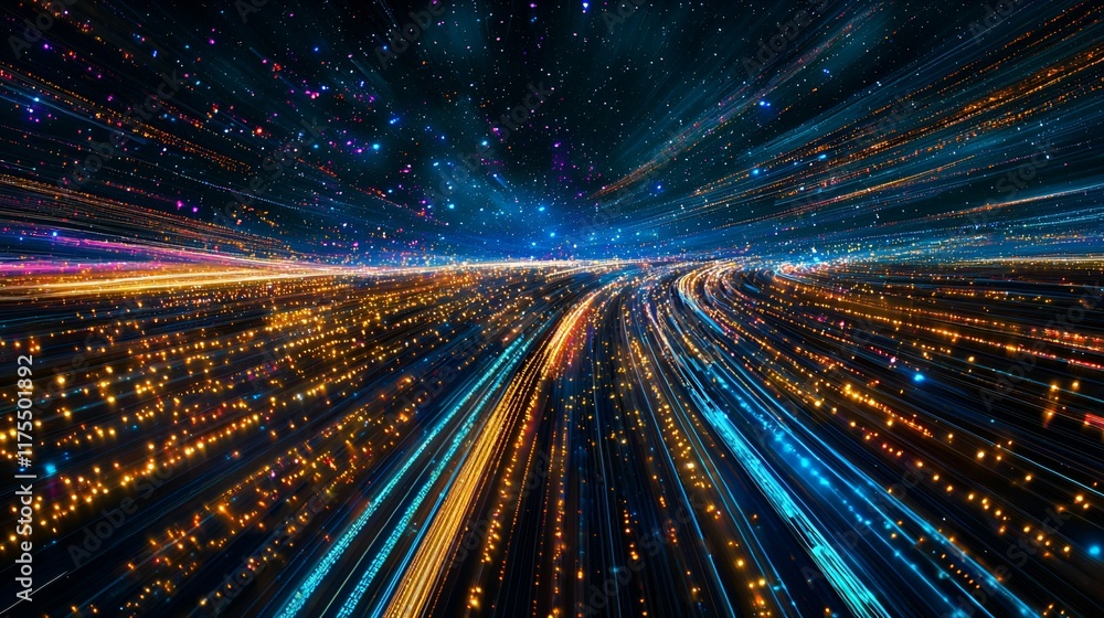 Celestial Light Trails: A Dynamic, Starry Nightscape Celestial Light Trails: A Dynamic, Starry Nightscape