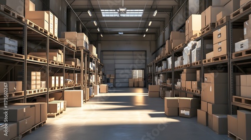 Wallpaper Mural Cardboard Boxes Stacked High In A Warehouse Aisle Torontodigital.ca
