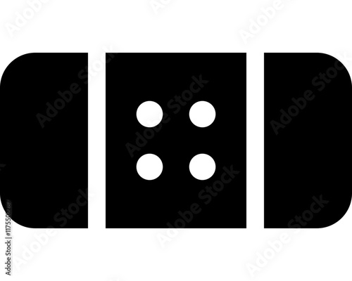 flat black band-aid icon, solid monochrome vector symbol for medical care, first aid, wound healing, minor injuries, adhesive bandages, healthcare, emergency kits, hospitals, protection, and safety