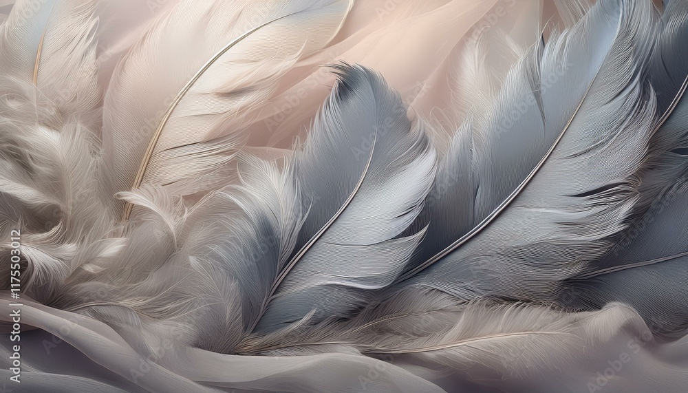 Fototapeta premium grey feathers on tulle history in pastel tones generative ai