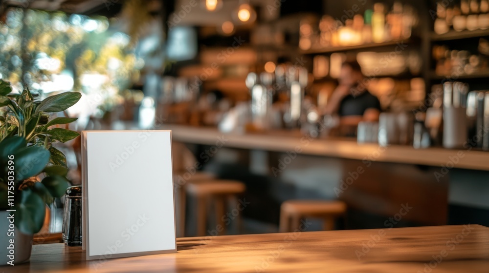 Blank Menu Sign in a Cozy Cafe Setting Blank Menu Sign in a Cozy Cafe Setting
